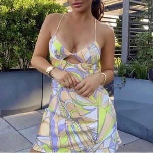 zara satin effect cut out strappy party mini dress (size large)